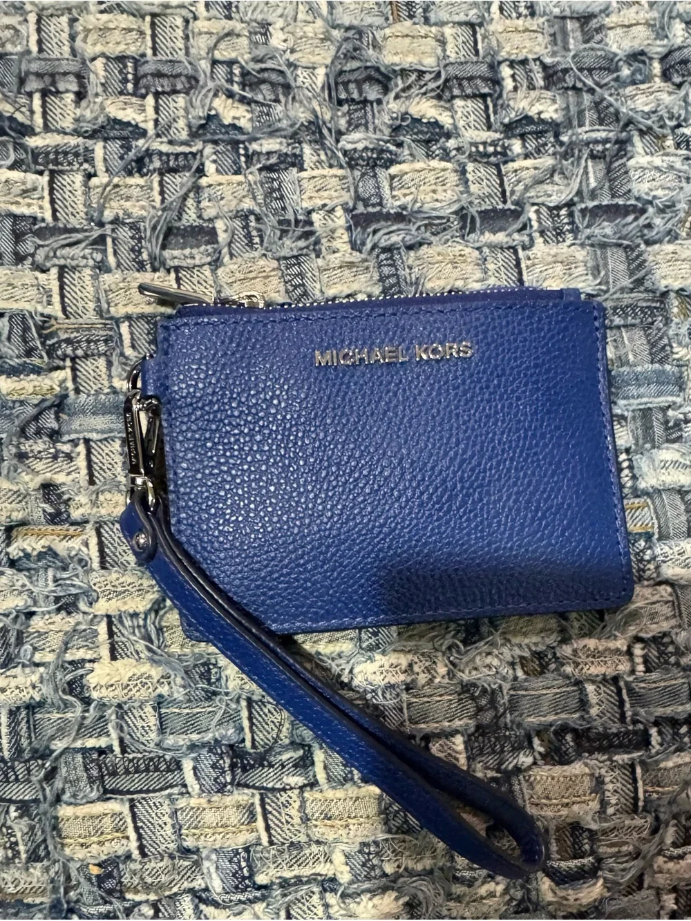 Michael Kors Cobalt Blue Pebbled Leather Wristlet Card Holder